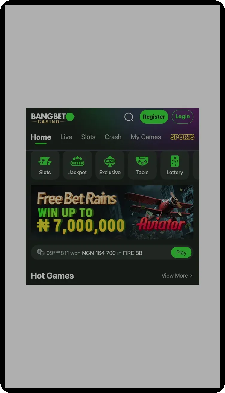 Overview of casino games available on Bangbet Nigeria mobile version