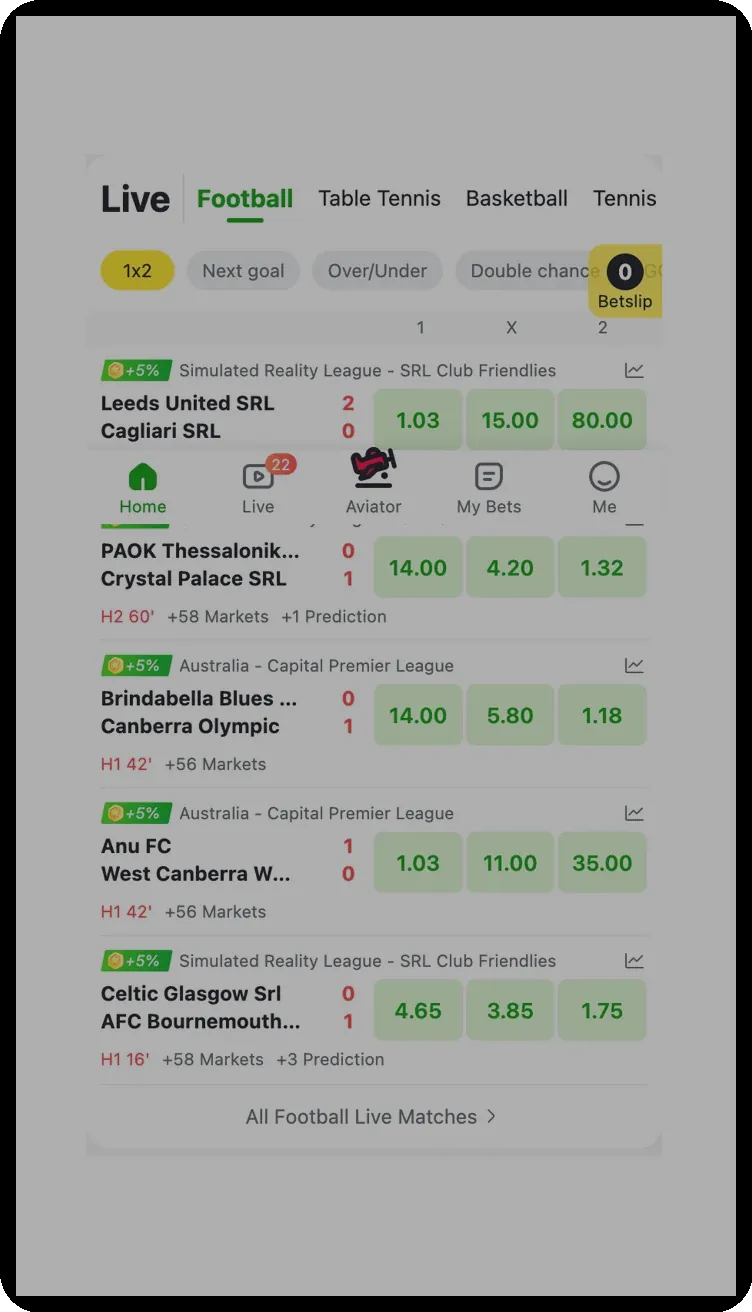 Live betting interface for ongoing matches on Bangbet Nigeria mobile