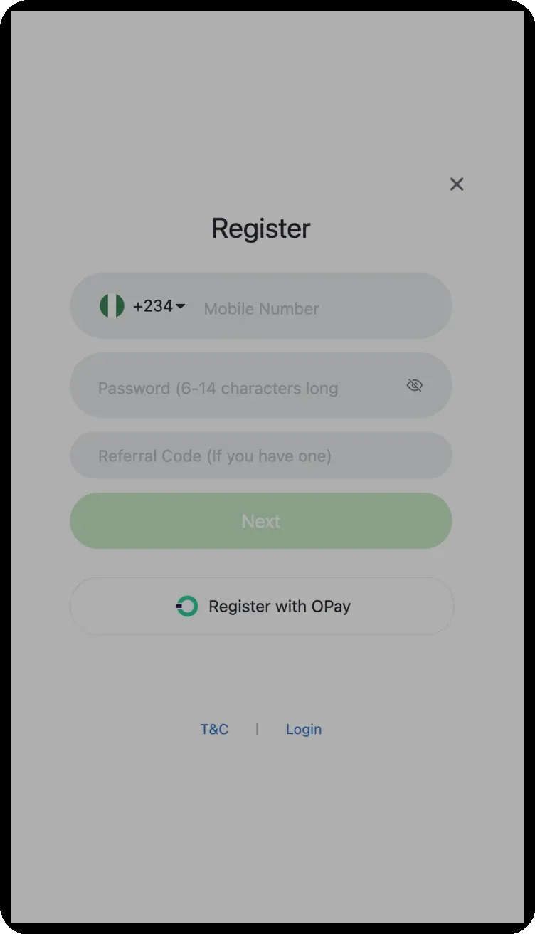 Bangbet Nigeria registration process on a mobile phone screen