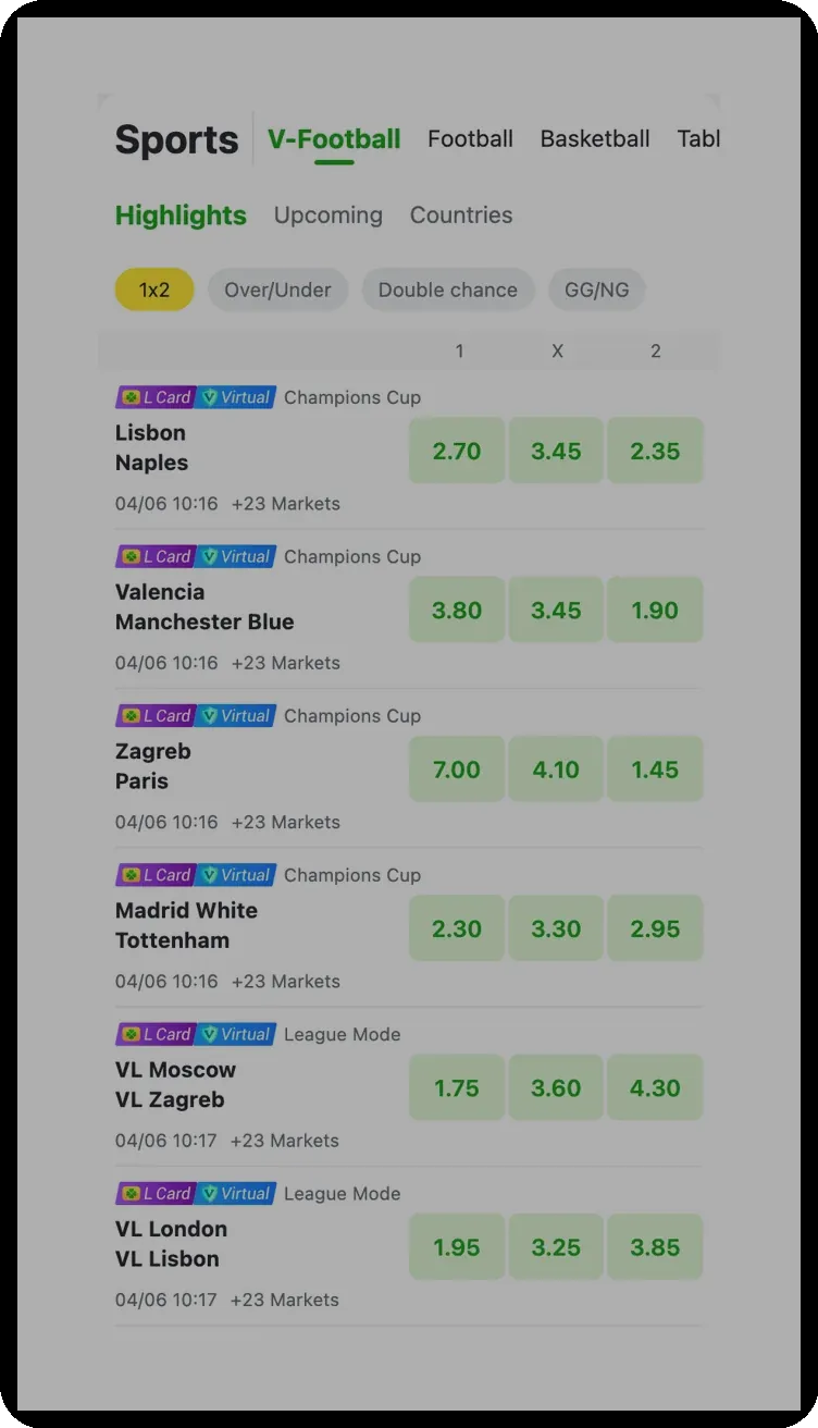 Sports betting options available on Bangbet Nigeria mobile platform
